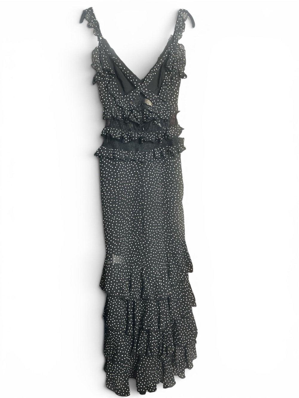 Black Polka Dot Ruffle Maxi Dress new Ptp 17.5 - Picture 3 of 5